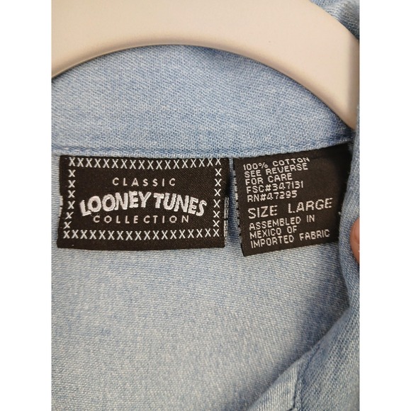Looney Tunes Shirt Mens‎ Large Blue Denim Button Up Embroidered Bugs Taz Daffy - Picture 3 of 7